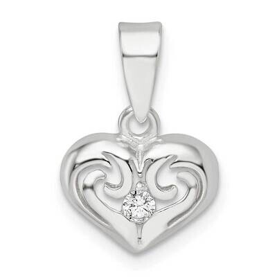 Filigree Heart CZ Diamond Pendant Sterling Silver Polished QP5497, MPN: QP5497,