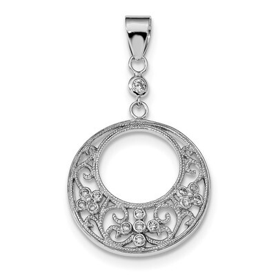 Fancy CZ Diamond Filigree Round Pendant Sterling Silver Rhodium-plated QP4969, MPN: QP4969, 8839579…
