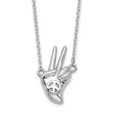 Peace Sign Hand Necklace 18 Inch Sterling Silver Rhodium-Plated QG6088-18, MPN: QG6088-18, 19690416…