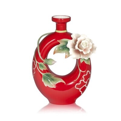 Franz Porcelain Blessing And Harmony Cotton Rose Design Sculptured Vase FZ03924, MPN: FZ03924,