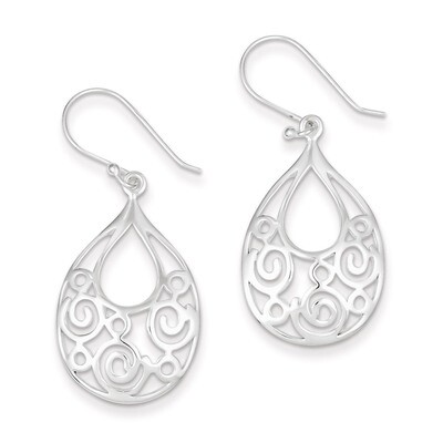 Oval Filigree Dangle Earrings Sterling Silver Polished QE7197, MPN: QE7197, 883957571843