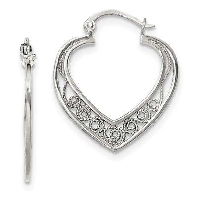 Filigree Hinged Hoop Earrings Sterling Silver Polished QE11648, MPN: QE11648, 191101231346