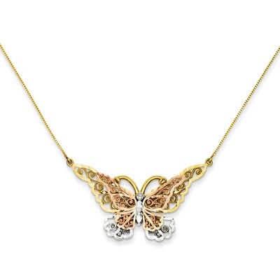Butterfly Necklace 17 Inch 14k Yellow &amp; Rose Gold with Rhodium SF2042-17, MPN: SF2042-17, 191101457…