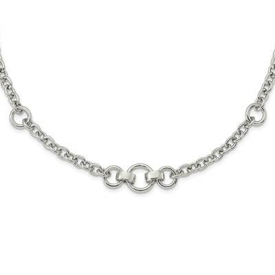 Fancy Rolo with 3 Circles Necklace 17 Inch Sterling Silver Rhodium-Plated QG5973-17, MPN: QG5973-17,