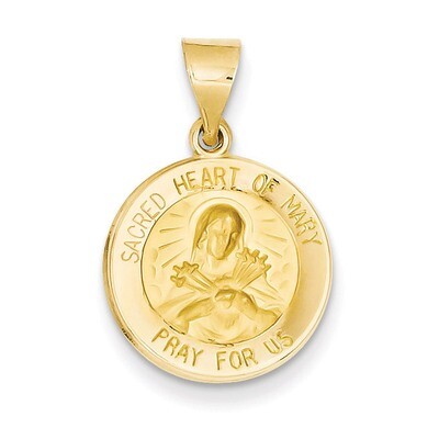 Sacred Heart of Mary Medal Pendant 14k Gold Polished and Satin XR1261, MPN: XR1261, 883957421728
