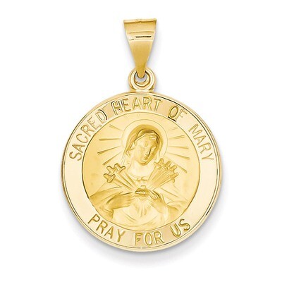 Sacred Heart of Mary Medal Pendant 14k Gold Polished and Satin XR1262, MPN: XR1262, 883957383620