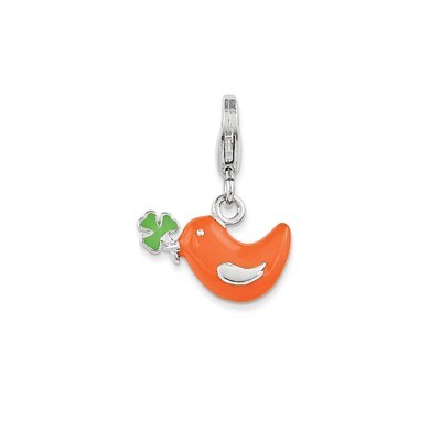 Enamel Bird &amp; Clover with Lobster Clasp Charm Sterling Silver QCC1008, MPN: QCC1008, 191101387890