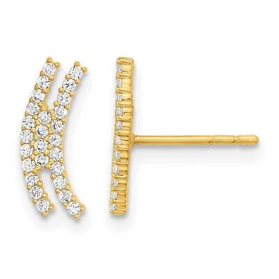Curved Bar CZ Diamond Post Earrings 14k Gold Polished YE2013, MPN: YE2013, 191101798887