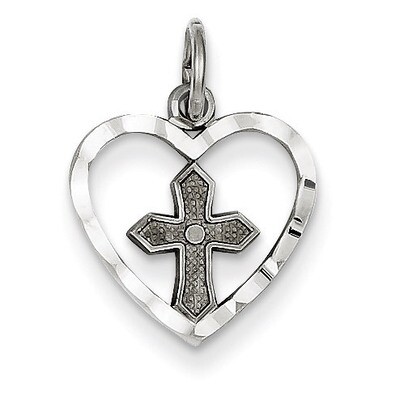 Cross in Heart Charm 14k White Gold CH133, MPN: CH133, 883957247779