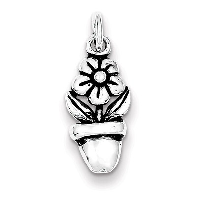 Antique Flower in a Pot Charm Sterling Silver QC4649, MPN: QC4649, 883957911359