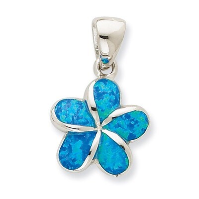 Blue Inlay Opal Flower Pendant Sterling Silver QP1898, MPN: QP1898, 883957490465