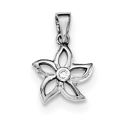 Flower with CZ Diamond Pendant Sterling Silver Rhodium-plated QC8917, MPN: QC8917, 191101363375