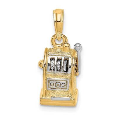3-D Slot Machine Moveable Handle Charm 14k Gold Rhodium K9321, MPN: K9321, 637218105106
