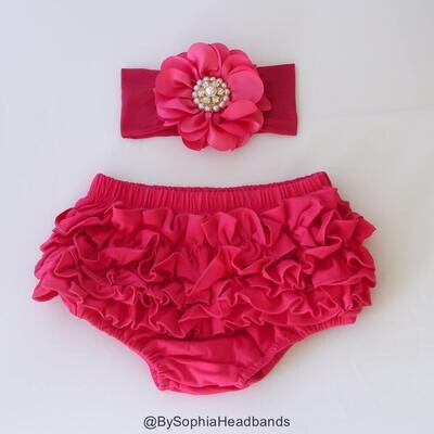 Pink Ruffle Back Bloomer and Headband Baby Flower Headband Cotton Baby Bloomers Flower Headband Pin…