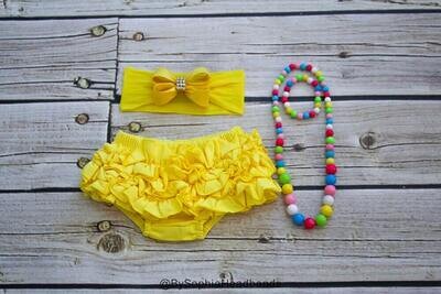 Yellow Ruffle Back Bloomer and Headband Baby Flower Headband Cotton Baby Bloomers Yellow Diaper Cov…