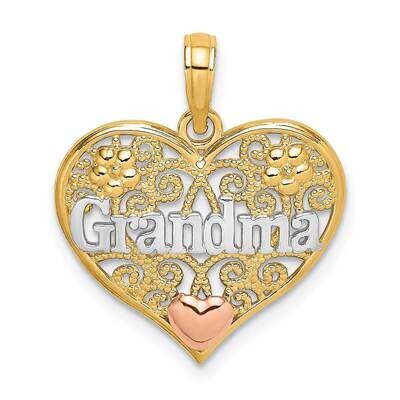 Grandma In Filigree Heart Charm 14k Tri-Color Gold K9557, MPN: K9557, 637218166923
