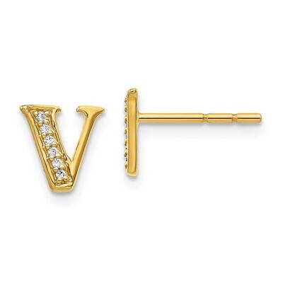Initial V Earrings 14k Gold Diamond EM4170V-005-YA, MPN: EM4170V-005-YA, 883957261980