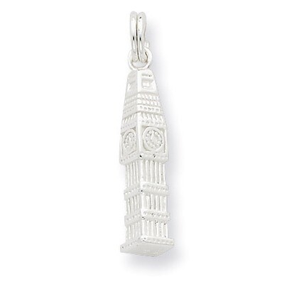 Polished Clock Tower Charm Sterling Silver QC6902