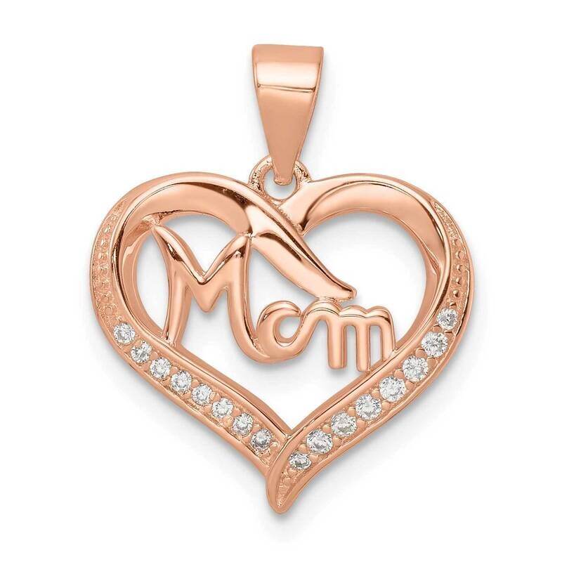 Rose Tone CZ Diamond Mom Heart Pendant Sterling Silver QC11011