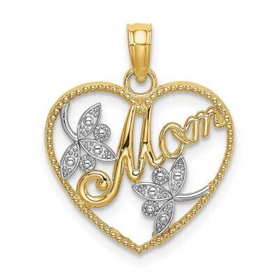 Polished Beaded Heart with Mom Charm 14k Gold Rhodium K9202, MPN: K9202, 637218082049