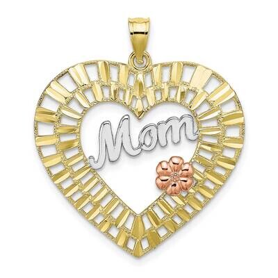 Yellow Rose Gold with Rh Mom Heart Charm 10k Gold Diamond-cut 10K9422, MPN: 10K9422,