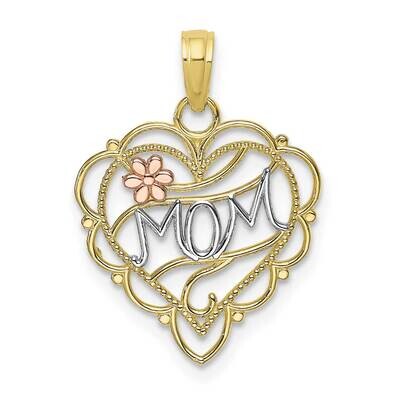 Rh Mom Heart Flower Charm 10k Two-Tone Gold  10K9553, MPN: 10K9553,