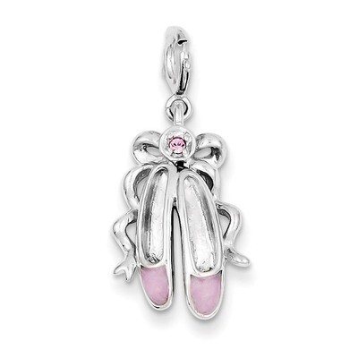 Pink Enameled Ballet Slippers Charm Sterling Silver QC4771, MPN: QC4771, 883957138466