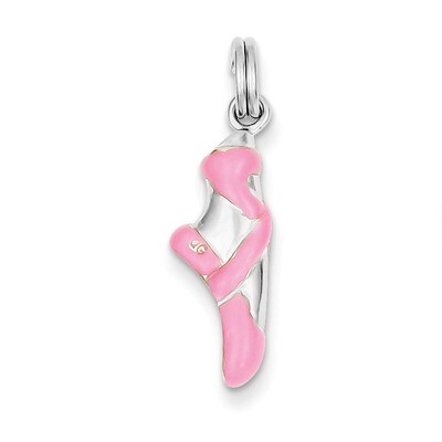 Pink Enamel Ballet Slipper Charm Sterling Silver QC6475, MPN: QC6475, 191101561054