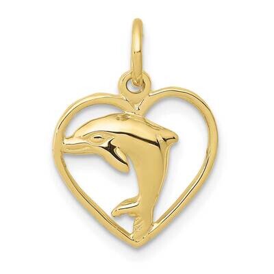 Dolphin In Heart Charm 10k Gold 10ZC1181, MPN: 10ZC1181,