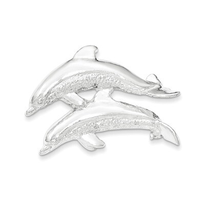 Polished &amp; Textured Dolphins Chain Slide Pendant Sterling Silver QC8718