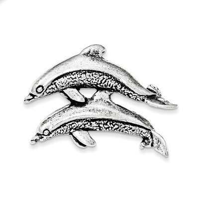 Antiqued &amp; Textured Dolphins Chain Slide Pendant Sterling Silver QC8719