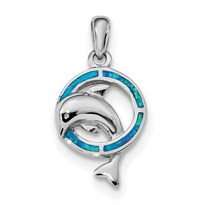 Blue Inlay Created Opal Dolphin Pendant Sterling Silver Rhodium-plated QP4876, MPN: QP4876, 8867740…