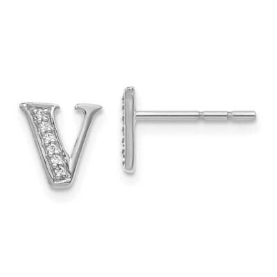Initial V Earrings 14k White Gold Diamond EM4170V-005-WA, MPN: EM4170V-005-WA, 883957261973