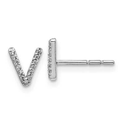 Initial V Earrings 14k White Gold Diamond EM4169V-007-WA, MPN: EM4169V-007-WA, 883957261362