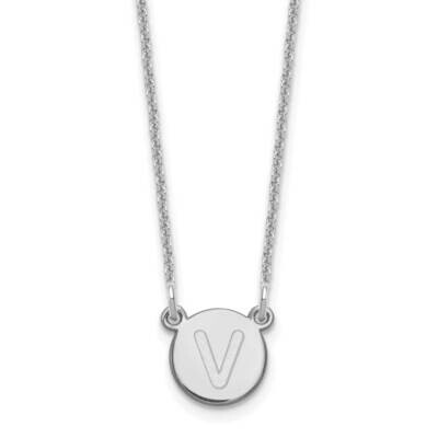 Tiny Circle Block Initial Letter V Necklace 14k White Gold XNA722W/V, MPN: XNA722W/V, 196904084038