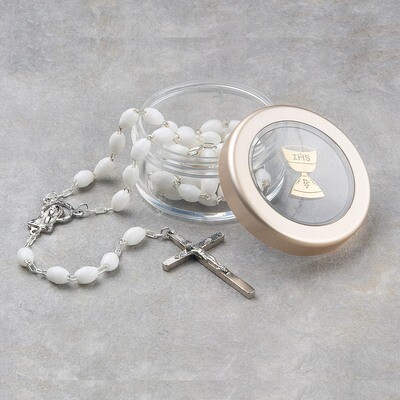 First Communion White Rosary and Clear Box GM914, MPN: GM914,