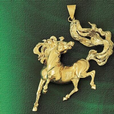 Dazzlers Jewelry Wild Horse Pendant Necklace Charm Bracelet in Yellow, White or Rose Gold 1739, MPN…