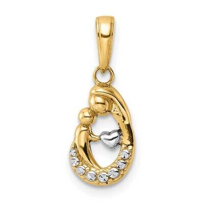 White Rhodium Diamond-Cut Mother Baby Teardrop Pendant 14k Gold M3016, MPN: M3016,