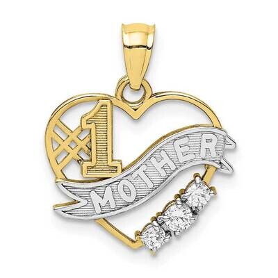 Rhodium #1 Mother in Heart Pendant 10k Gold CZ Diamond 10C1351, MPN: 10C1351, 883957781631