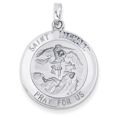 Saint Michael Medal Pendant 14k White Gold XR511, MPN: XR511, 883957475493