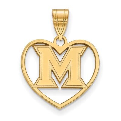 Miami University Pendant in Heart Gold-plated Silver GP013MU, MPN: GP013MU, 886774916019