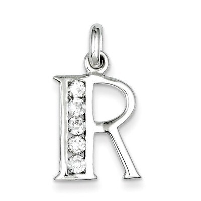 White Diamond Initial R Pendant Sterling Silver QC6716R, MPN: QC6716R, 883957564029
