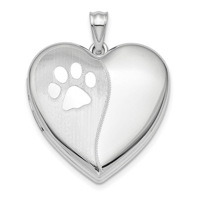 Satin &amp; Polished Paw Prints Ash Holder Heart Sterling Silver Rhodium-plated QLS879, MPN: QLS879,