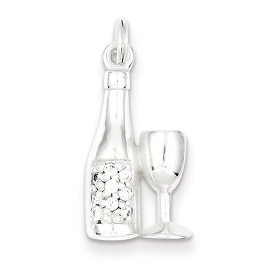 Wine Bottle Glass Charm Pendant Sterling Silver Diamond QC7708, MPN: QC7708, 883957572895