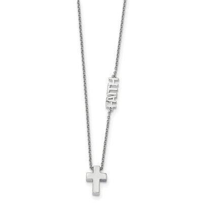 Faith with Cross Necklace 18 Inch Sterling Silver Rhodium-plated QG4407-18, MPN: QG4407-18, 8867740…
