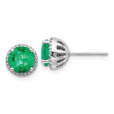 Emerald Post Earrings 14k White Gold Diamond EM5608-EM-013-WA, MPN: EM5608-EM-013-WA, 191101838859
