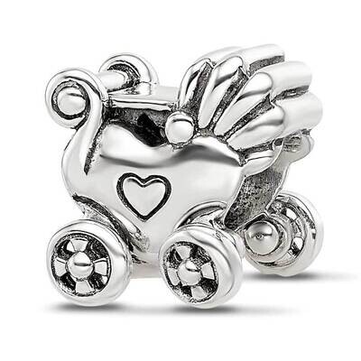 Antiqued Baby Carriage Moveable Wheels Bead Sterling Silver QRS4073, MPN: QRS4073,