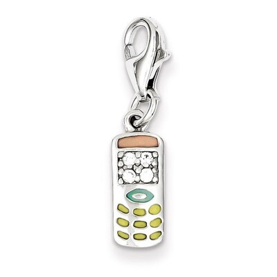 Enameled Cell Phone Charm Diamond Sterling Silver QC6164, MPN: QC6164, 883957914800