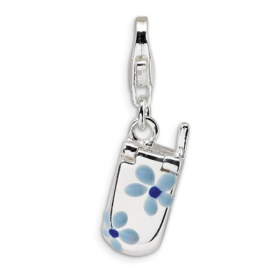 Flower Enamel Movable Cell Phone Charm Sterling Silver QCC234 by Amore La Vita, MPN: QCC234, 883957…