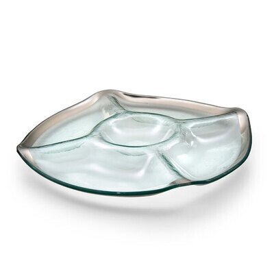 Annieglass Platinum Roman Antique Five-Section Chip &amp; Dip 13 1/2 Inch, MPN: P166, UPC: